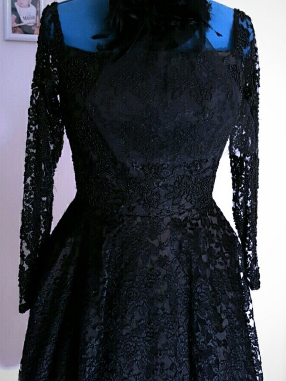Nancy Johnson 90's Vintage beautiful black heavily beaded lace dress 8-10